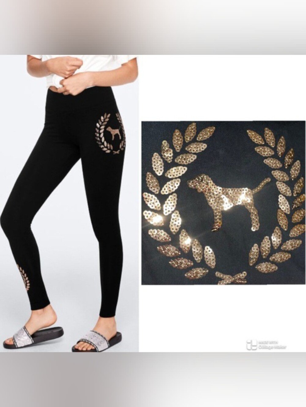 🩷Pink Victoria's Secret Gold Bling Leggings🩷